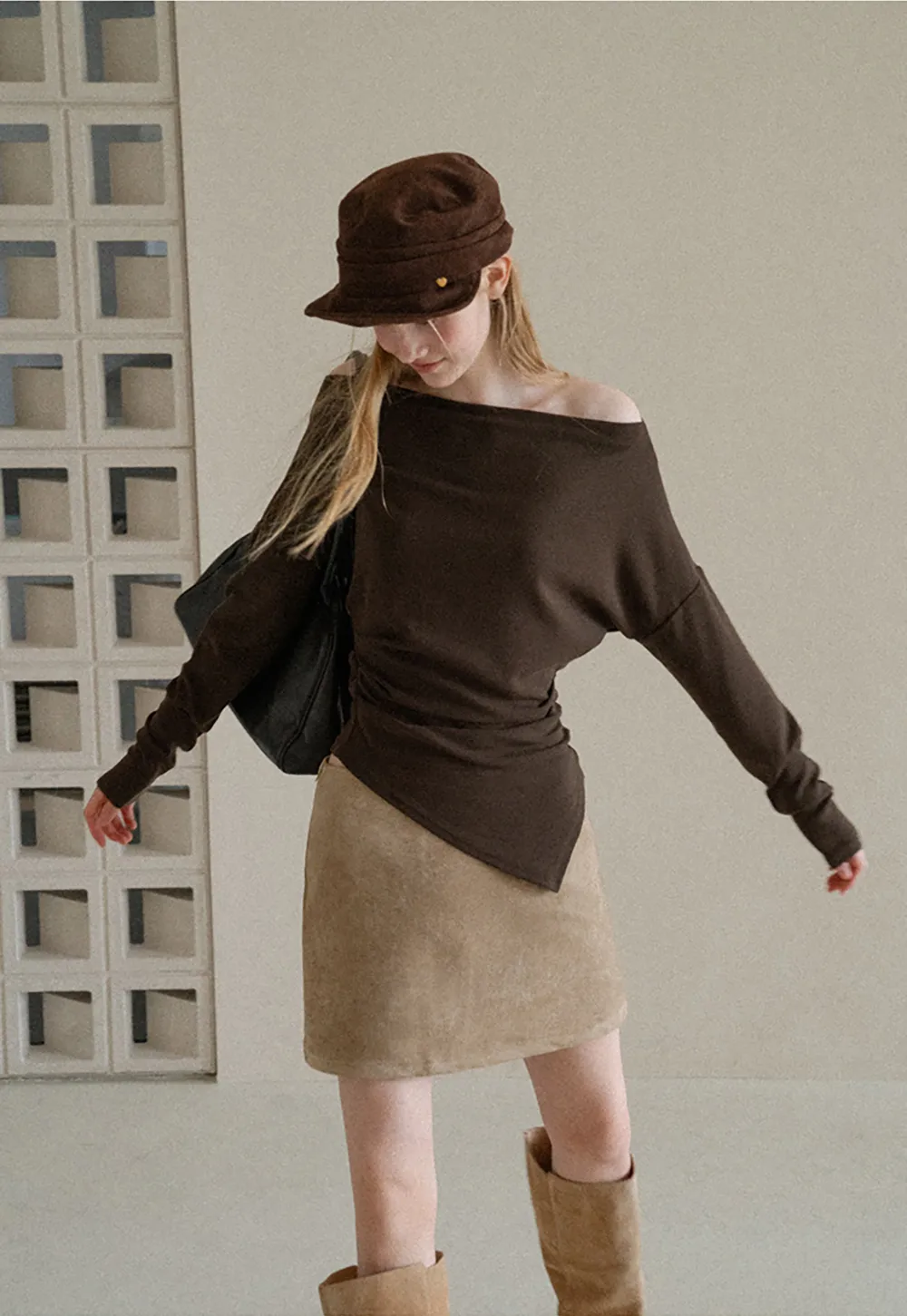 Off Shoulder Asymmetrical Hem Long Sleeve Top