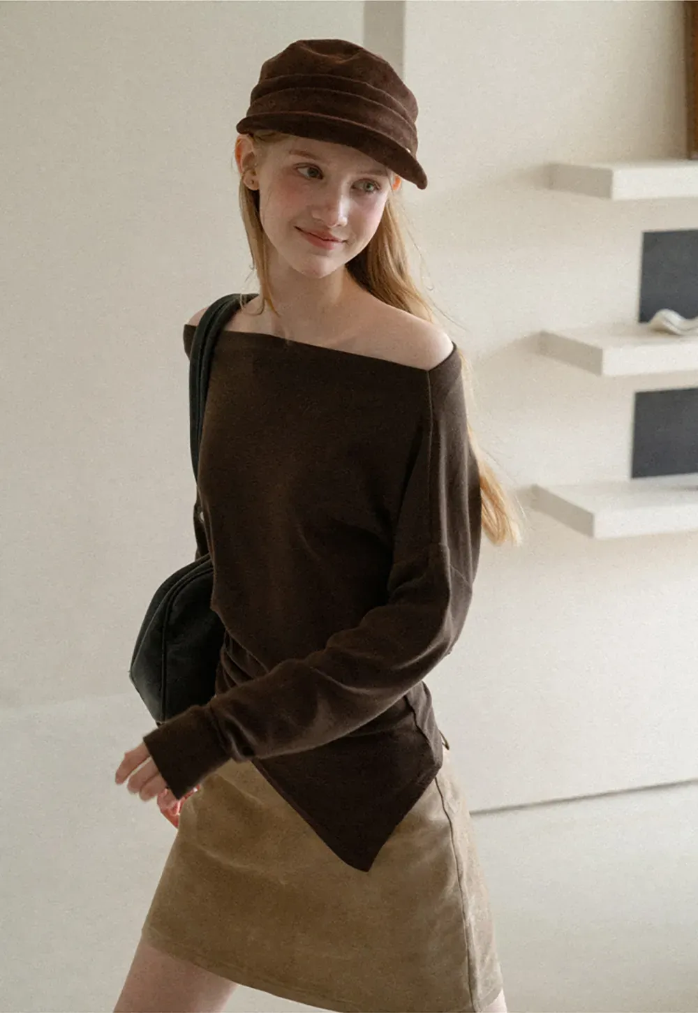 Off Shoulder Asymmetrical Hem Long Sleeve Top