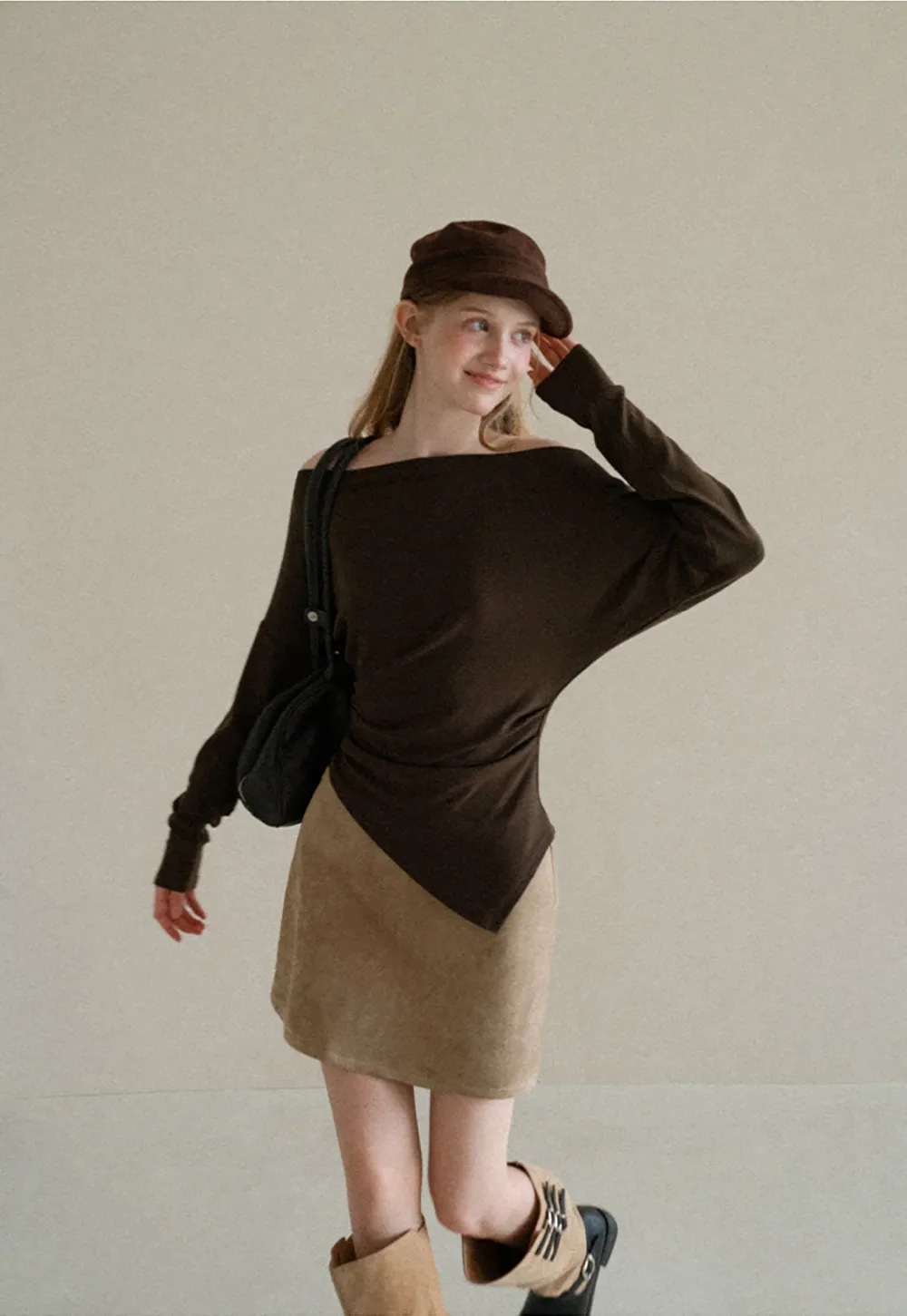 Off Shoulder Asymmetrical Hem Long Sleeve Top