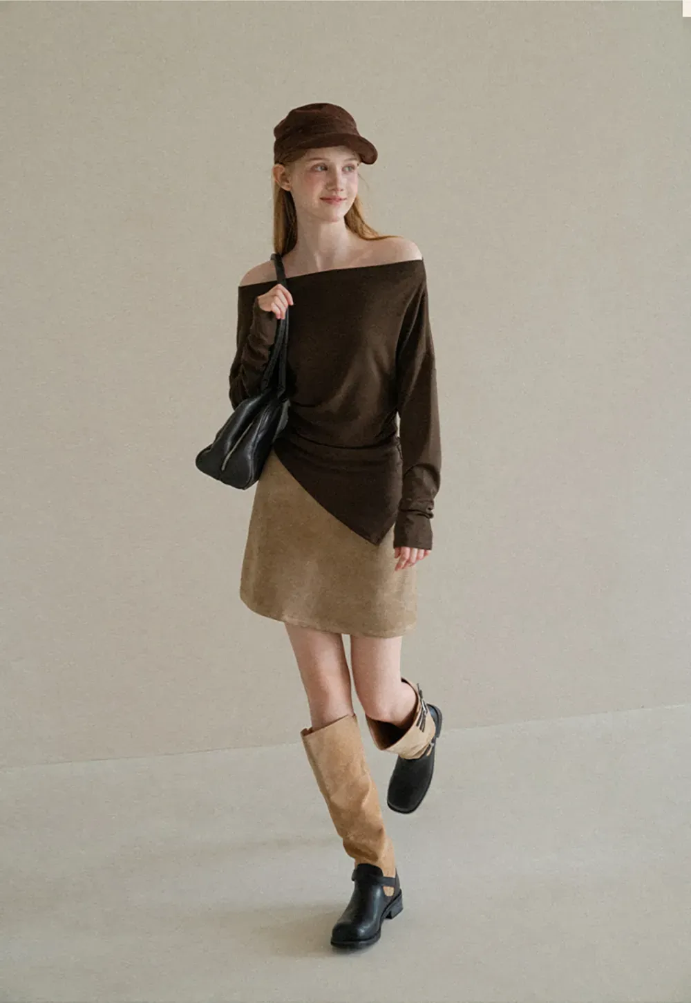 Off Shoulder Asymmetrical Hem Long Sleeve Top