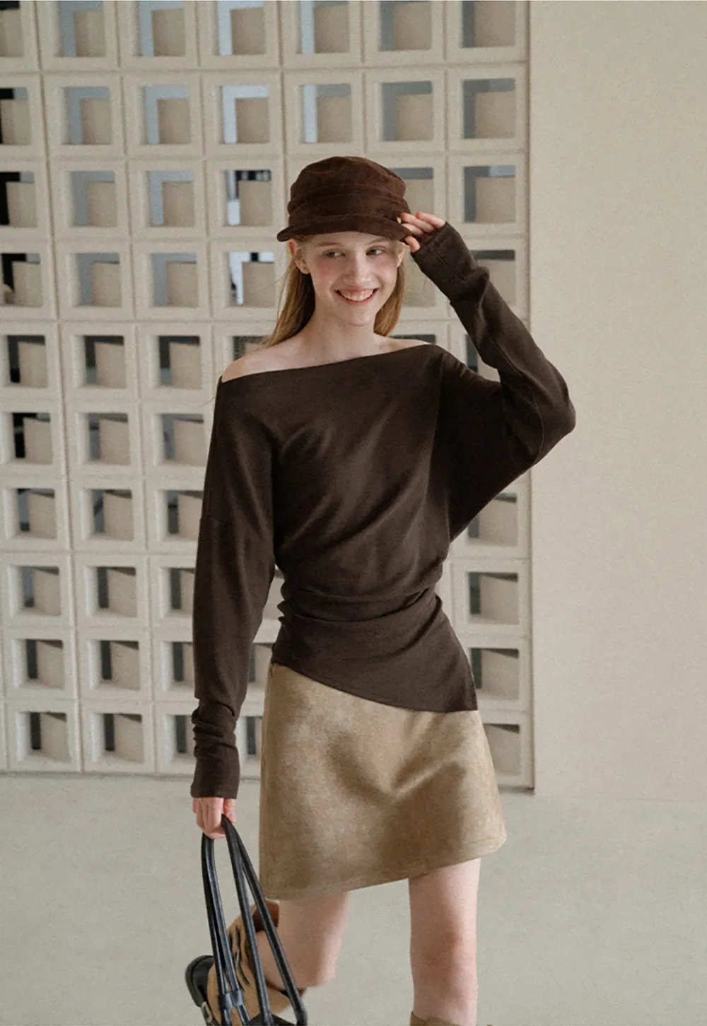Off Shoulder Asymmetrical Hem Long Sleeve Top