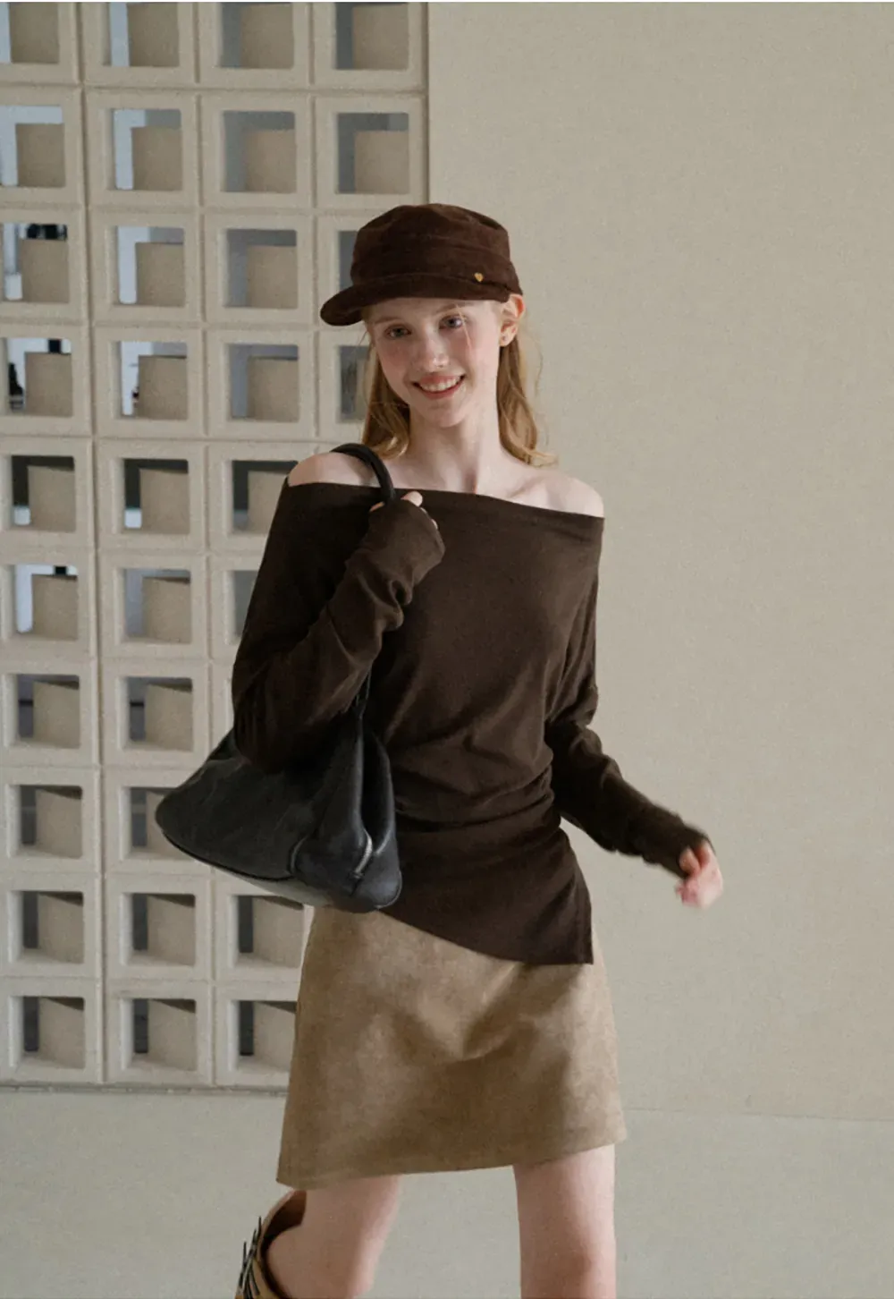 Off Shoulder Asymmetrical Hem Long Sleeve Top
