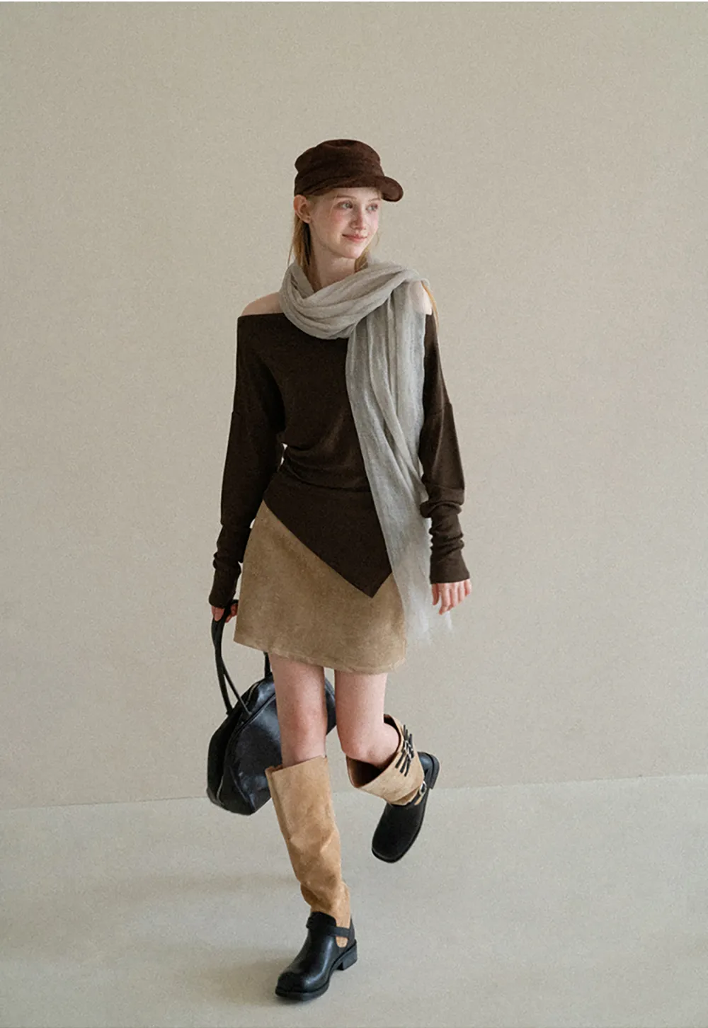 Off Shoulder Asymmetrical Hem Long Sleeve Top