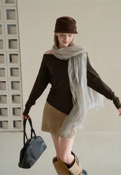 Off Shoulder Asymmetrical Hem Long Sleeve Top