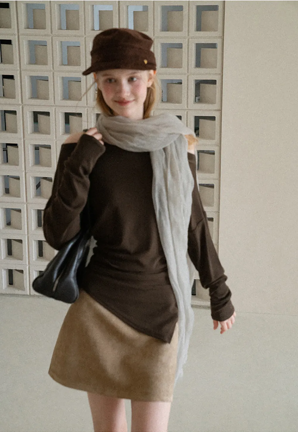 Off Shoulder Asymmetrical Hem Long Sleeve Top