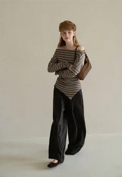 Off Shoulder Asymmetrical Hem Long Sleeve Top
