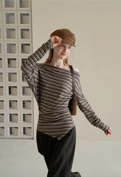 Off Shoulder Asymmetrical Hem Long Sleeve Top