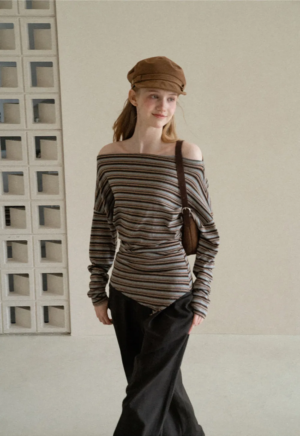 Off Shoulder Asymmetrical Hem Long Sleeve Top