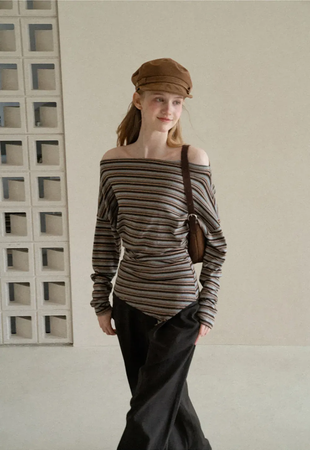 Off Shoulder Asymmetrical Hem Long Sleeve Top