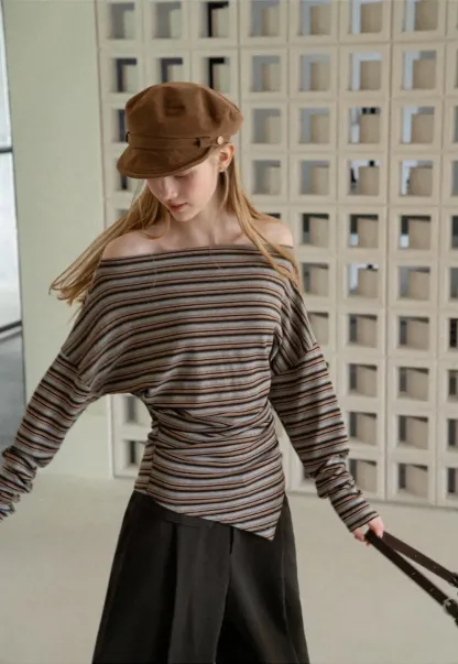 Off Shoulder Asymmetrical Hem Long Sleeve Top