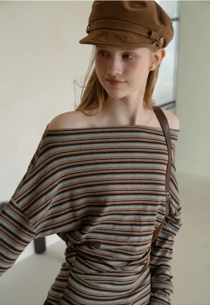 Off Shoulder Asymmetrical Hem Long Sleeve Top