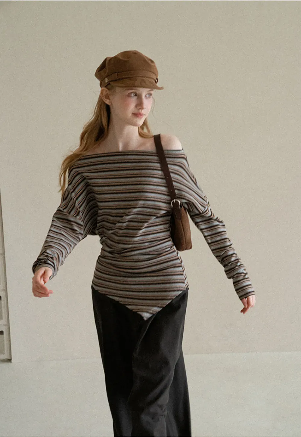 Off Shoulder Asymmetrical Hem Long Sleeve Top