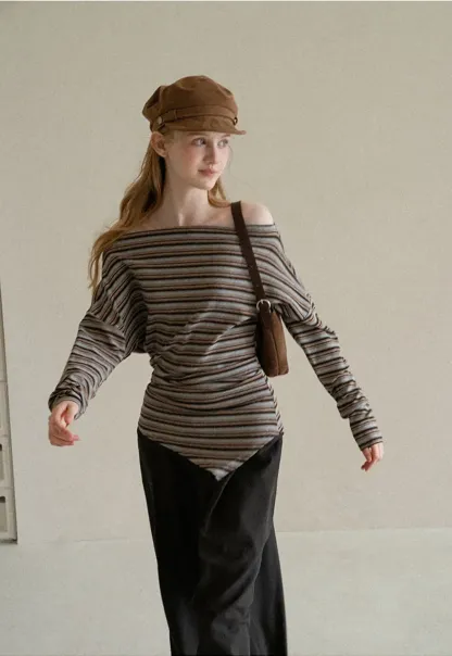 Off Shoulder Asymmetrical Hem Long Sleeve Top