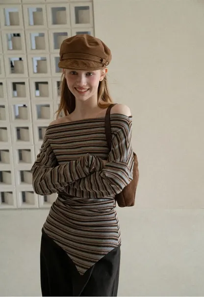 Off Shoulder Asymmetrical Hem Long Sleeve Top