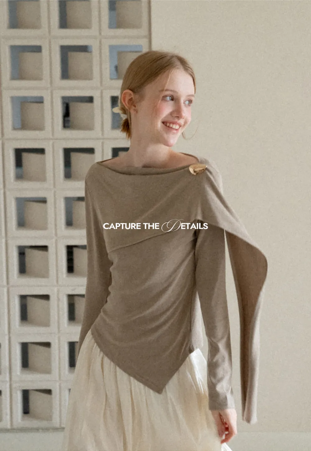 Asymmetrical Draped Shoulder Long Sleeve Top