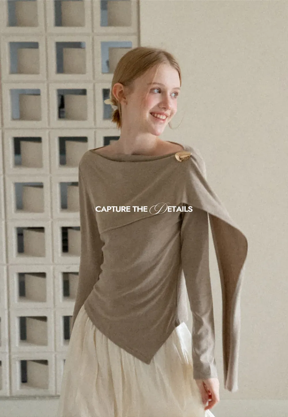 Asymmetrical Draped Shoulder Long Sleeve Top