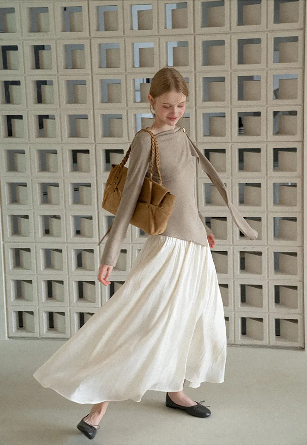 Asymmetrical Draped Shoulder Long Sleeve Top