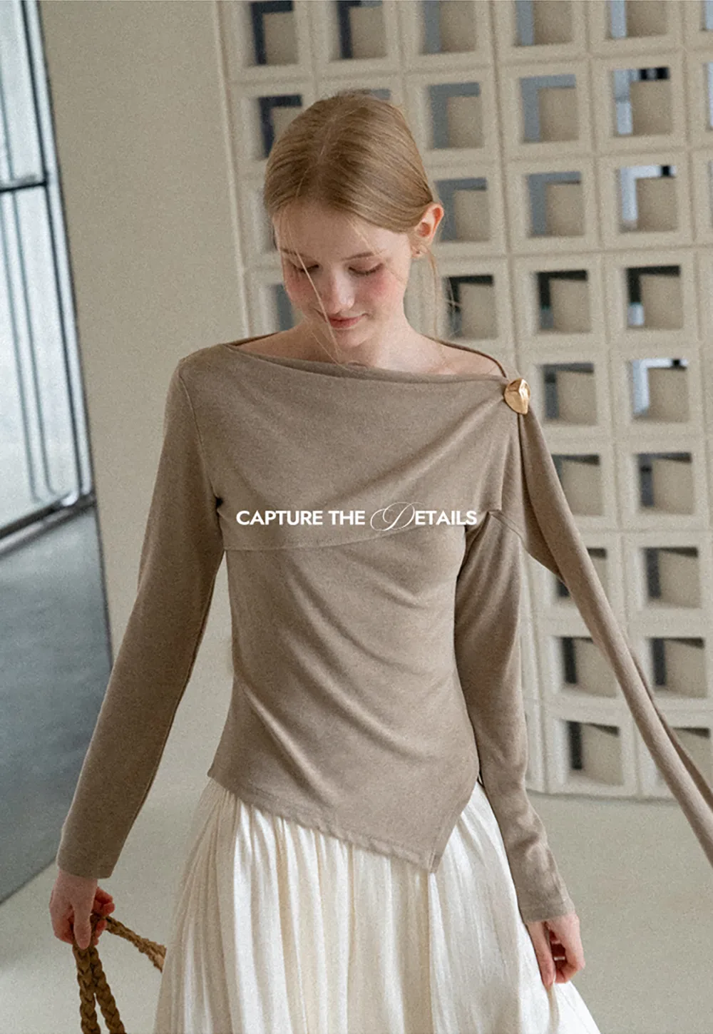 Asymmetrical Draped Shoulder Long Sleeve Top