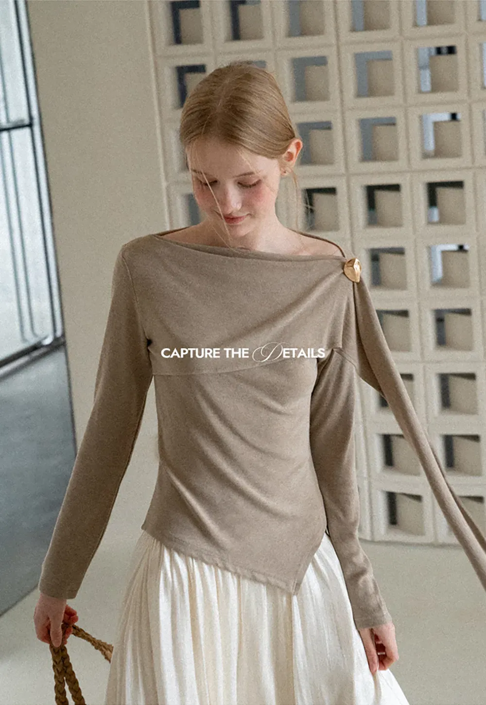 Asymmetrical Draped Shoulder Long Sleeve Top