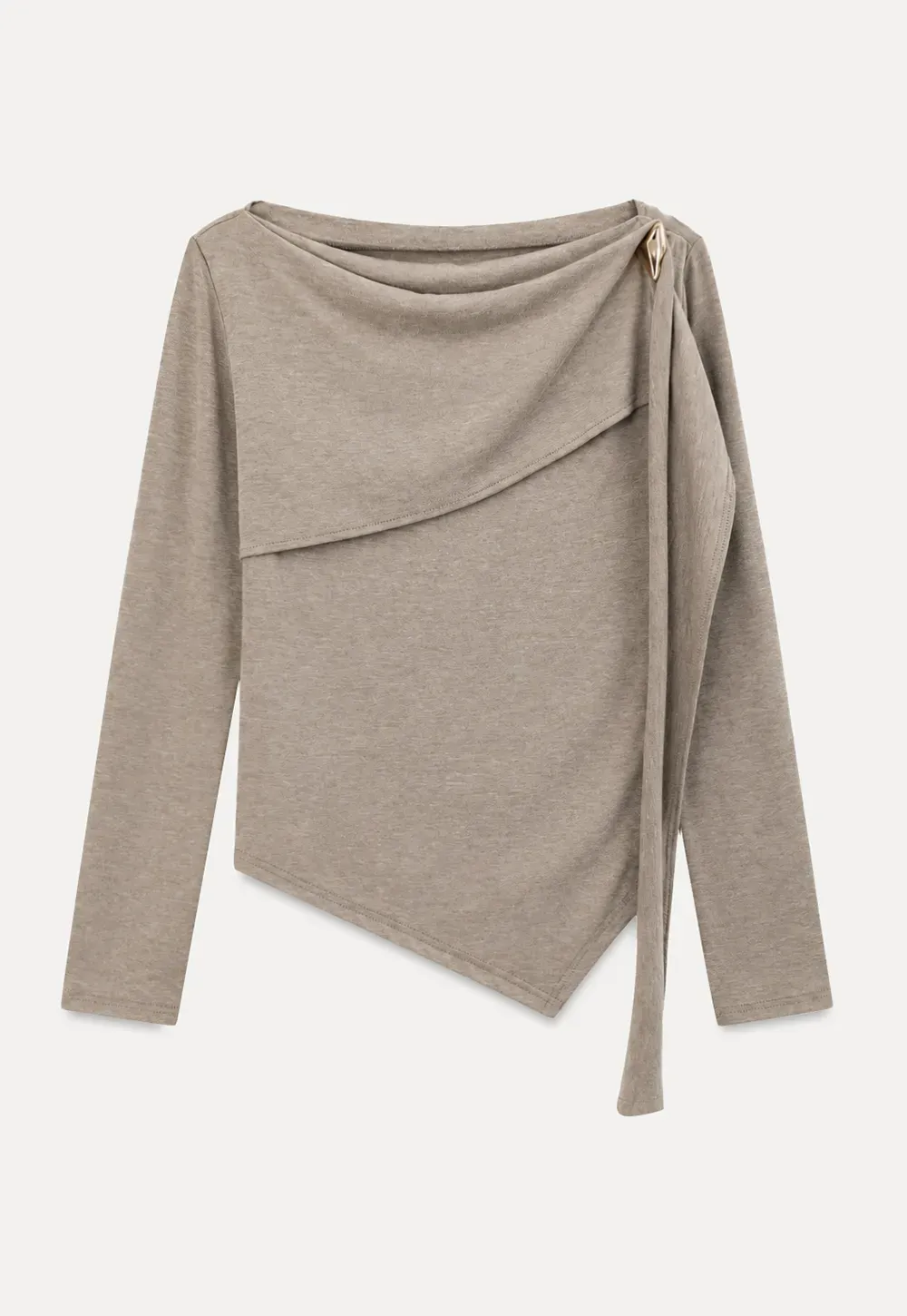 Asymmetrical Draped Shoulder Long Sleeve Top