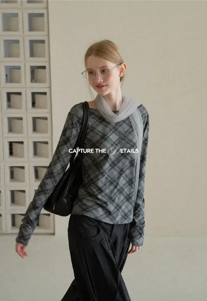 Plaid Pattern Long Sleeve Tshirt