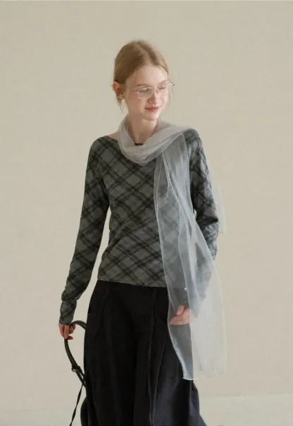 Plaid Pattern Long Sleeve Tshirt