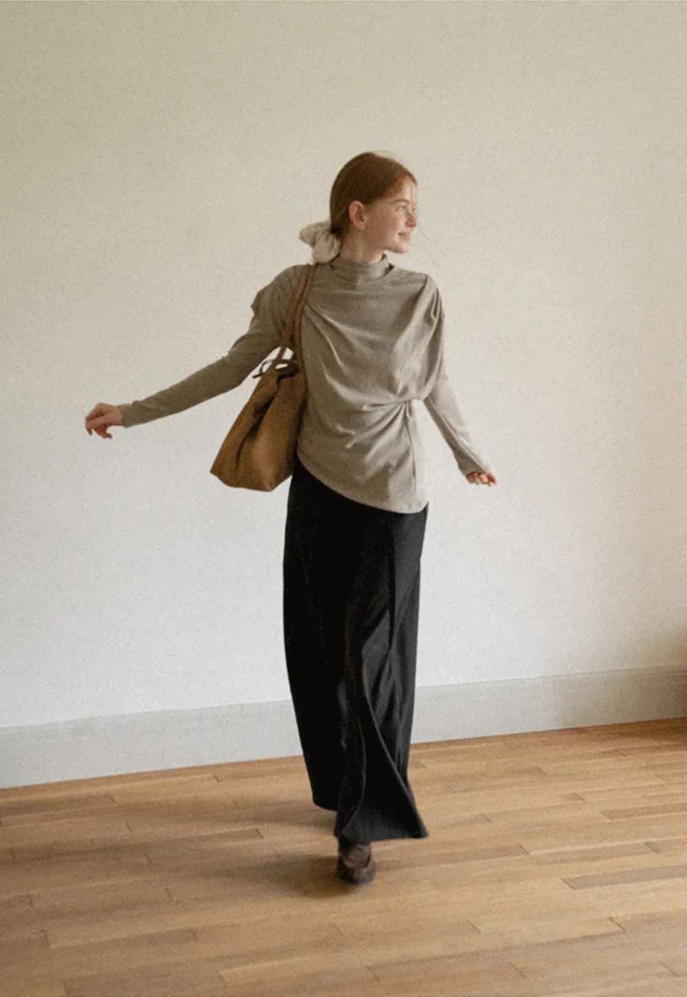Asymmetrical Draped High Neck Long Sleeve Top