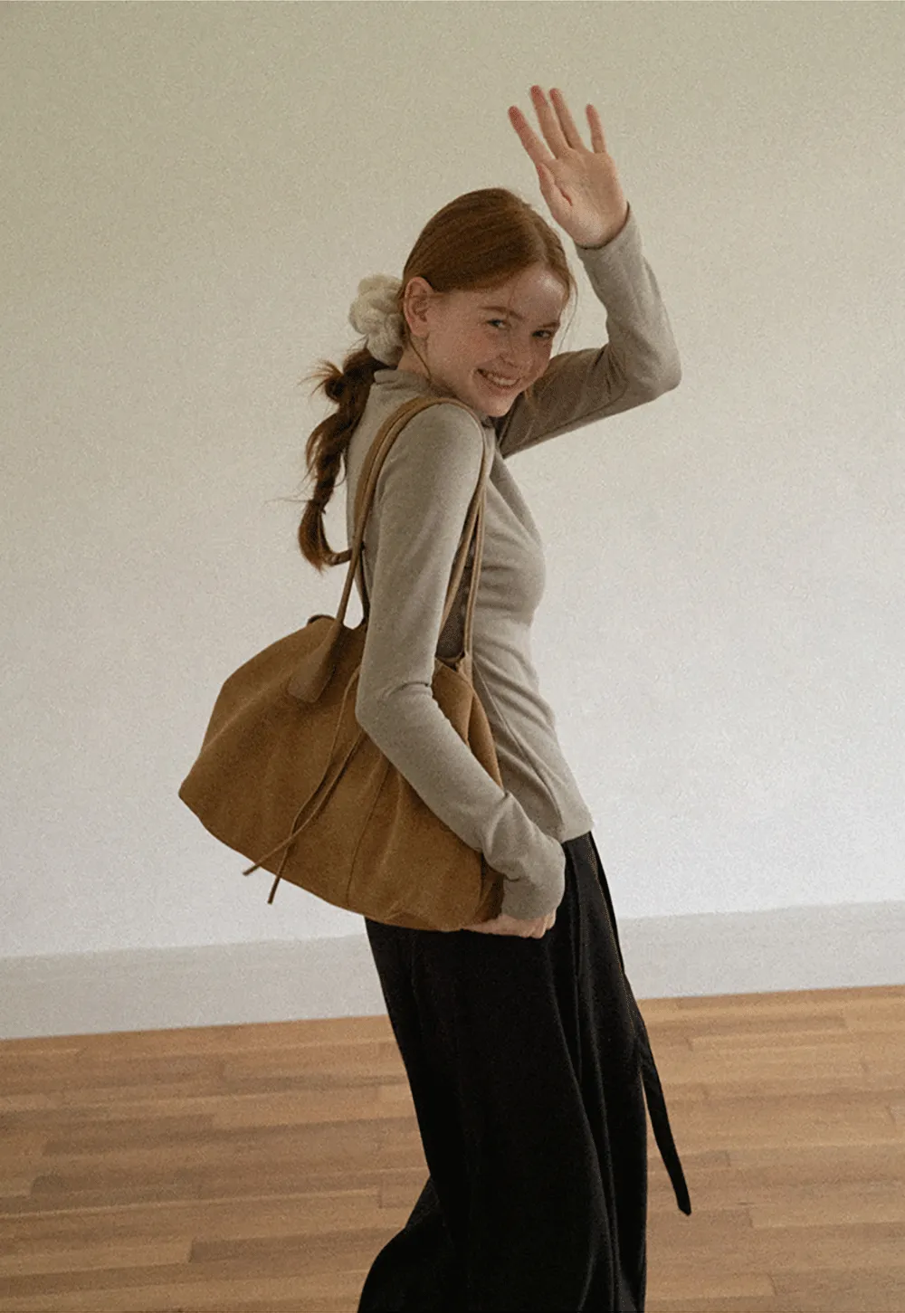 Asymmetrical Draped High Neck Long Sleeve Top