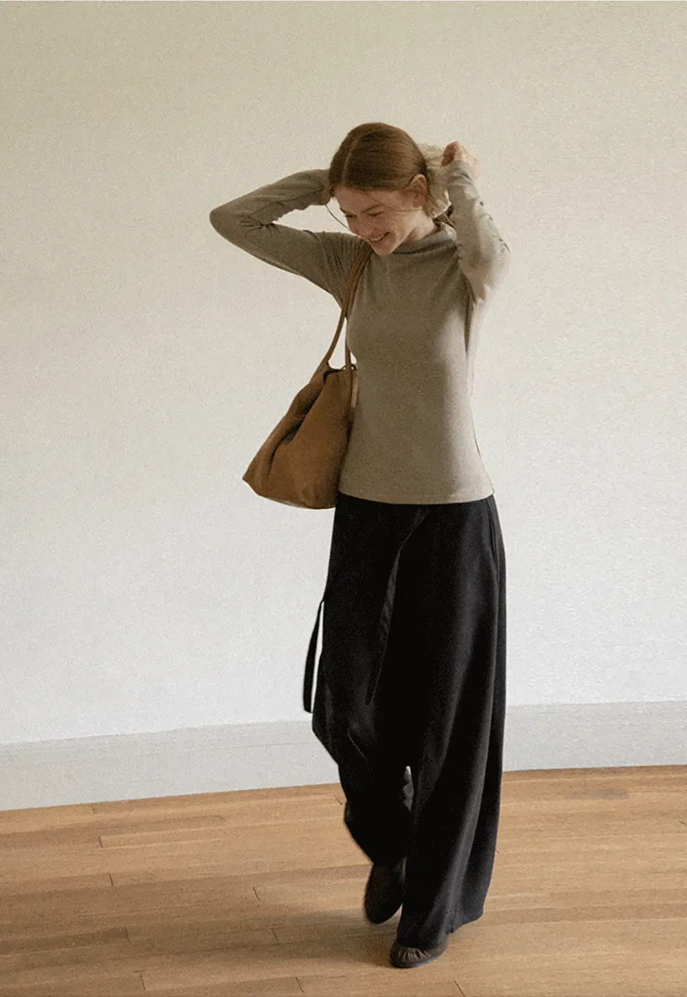 Asymmetrical Draped High Neck Long Sleeve Top