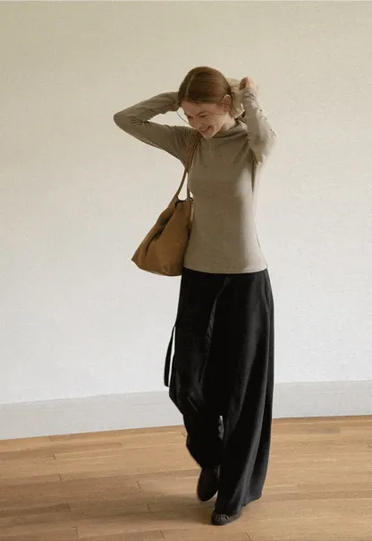 Asymmetrical Draped High Neck Long Sleeve Top