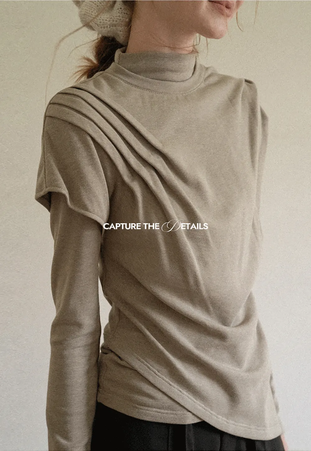 Asymmetrical Draped High Neck Long Sleeve Top