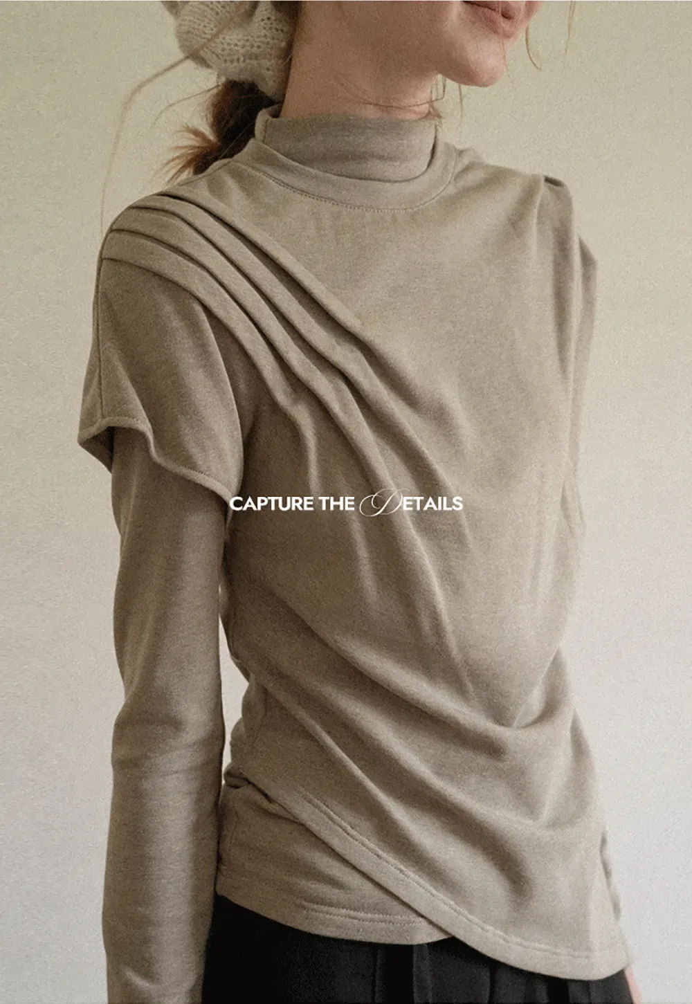 Asymmetrical Draped High Neck Long Sleeve Top