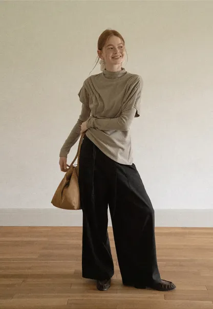 Asymmetrical Draped High Neck Long Sleeve Top
