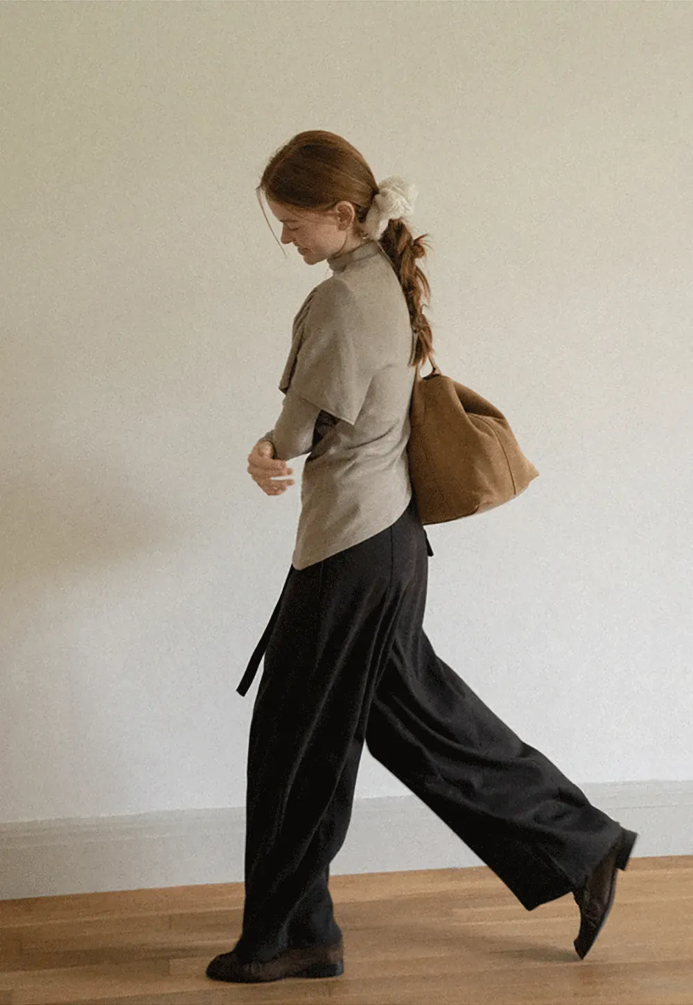 Asymmetrical Draped High Neck Long Sleeve Top