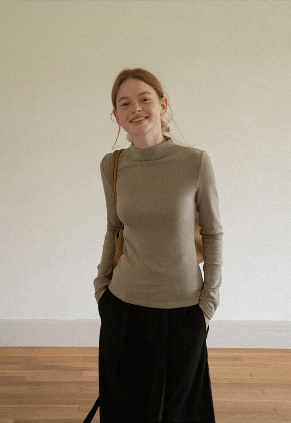 Asymmetrical Draped High Neck Long Sleeve Top