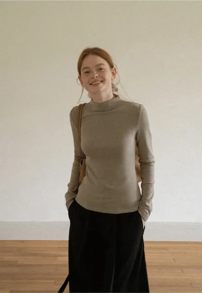Asymmetrical Draped High Neck Long Sleeve Top