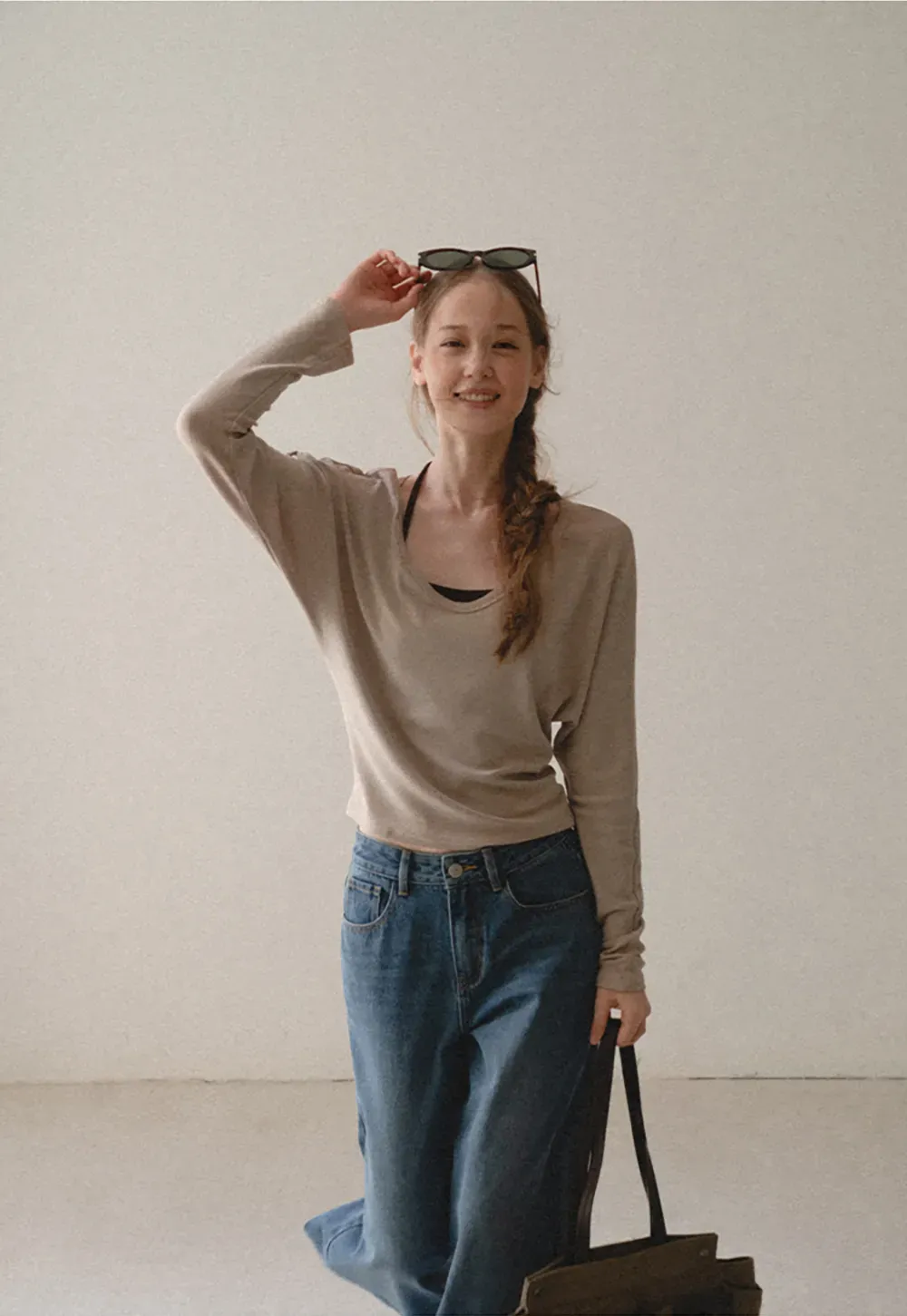 V Neck Long Sleeve Lightweight Knit T Shirt