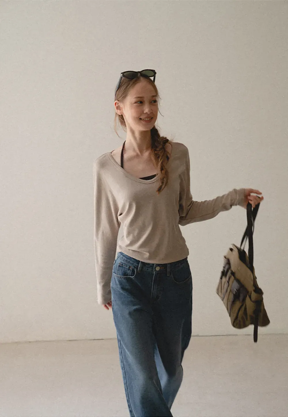 V Neck Long Sleeve Lightweight Knit T Shirt
