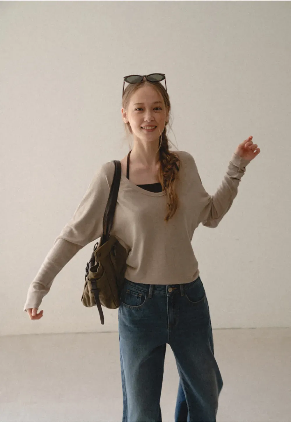 V Neck Long Sleeve Lightweight Knit T Shirt