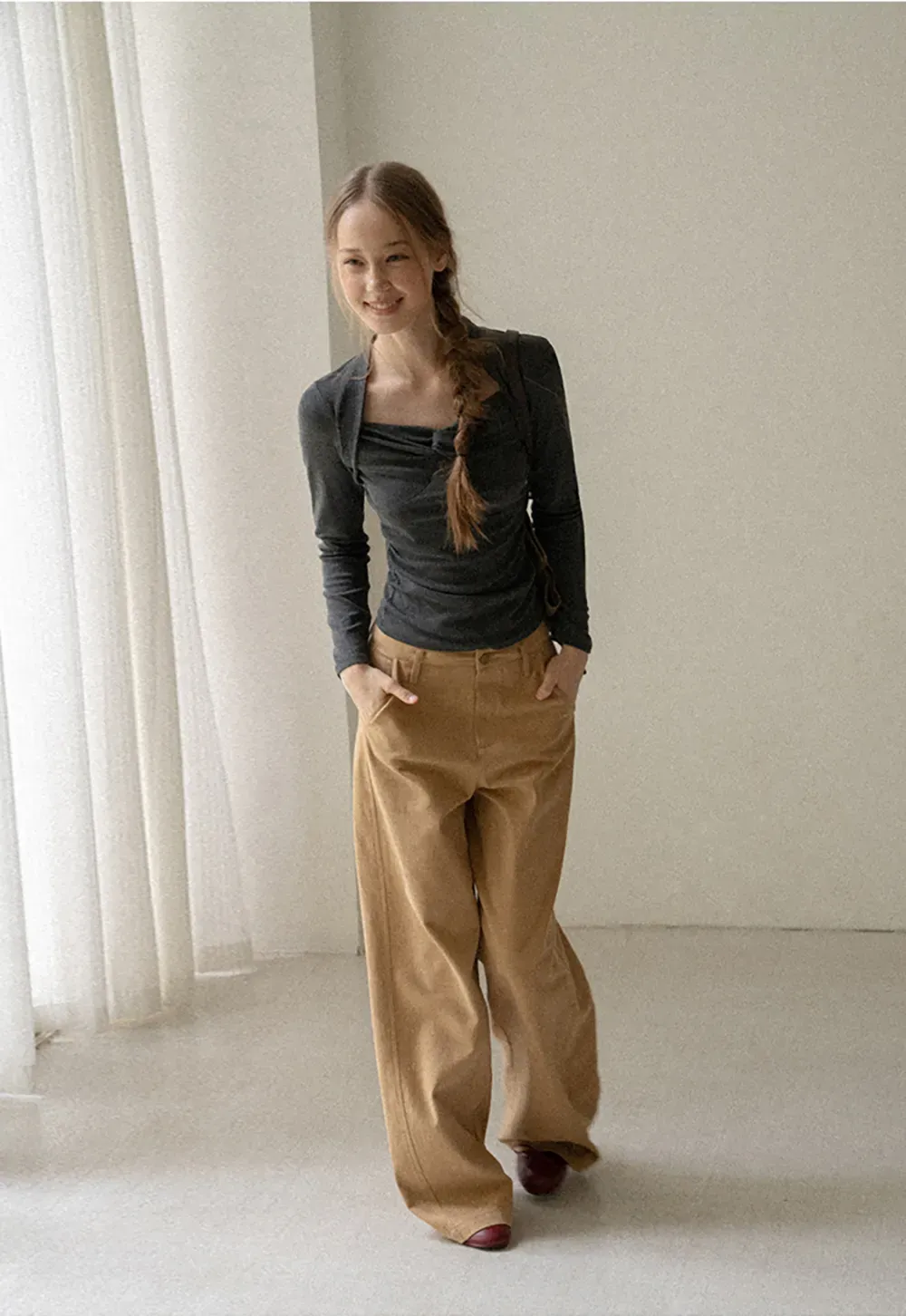 Twist Front Knit Long Sleeve Top