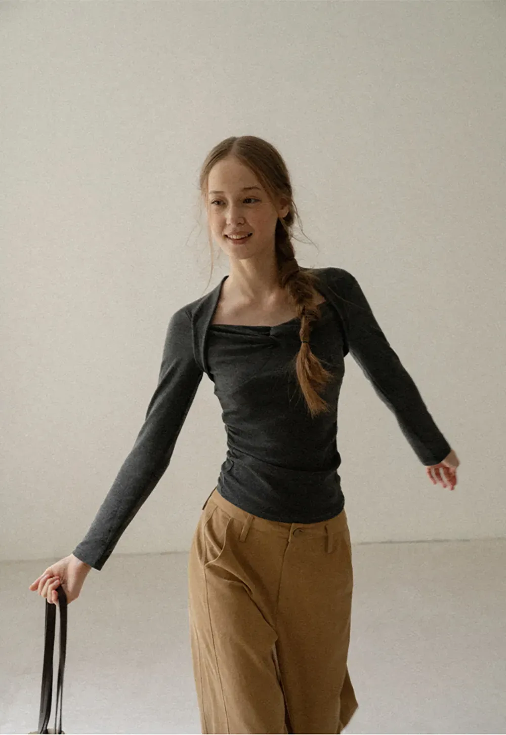 Twist Front Knit Long Sleeve Top