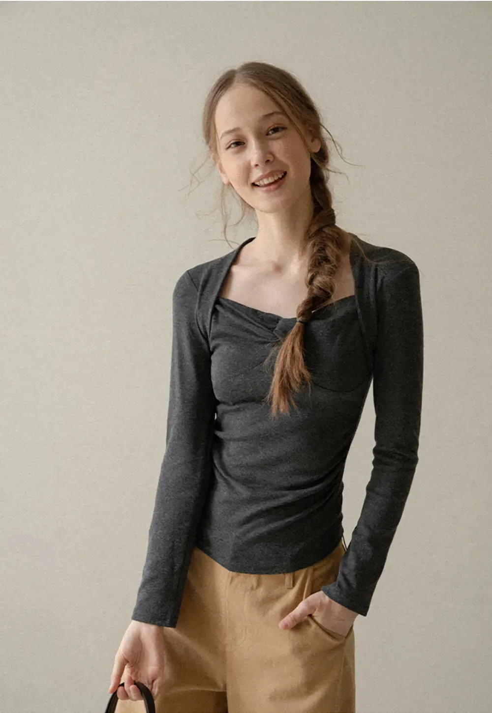 Twist Front Knit Long Sleeve Top
