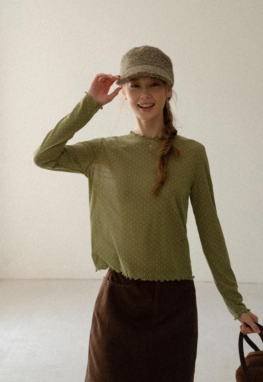 Polka Dot Sheer Long Sleeve Cropped Top