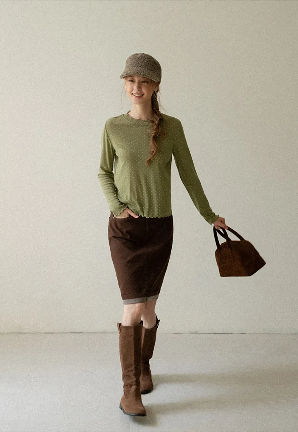 Polka Dot Sheer Long Sleeve Cropped Top