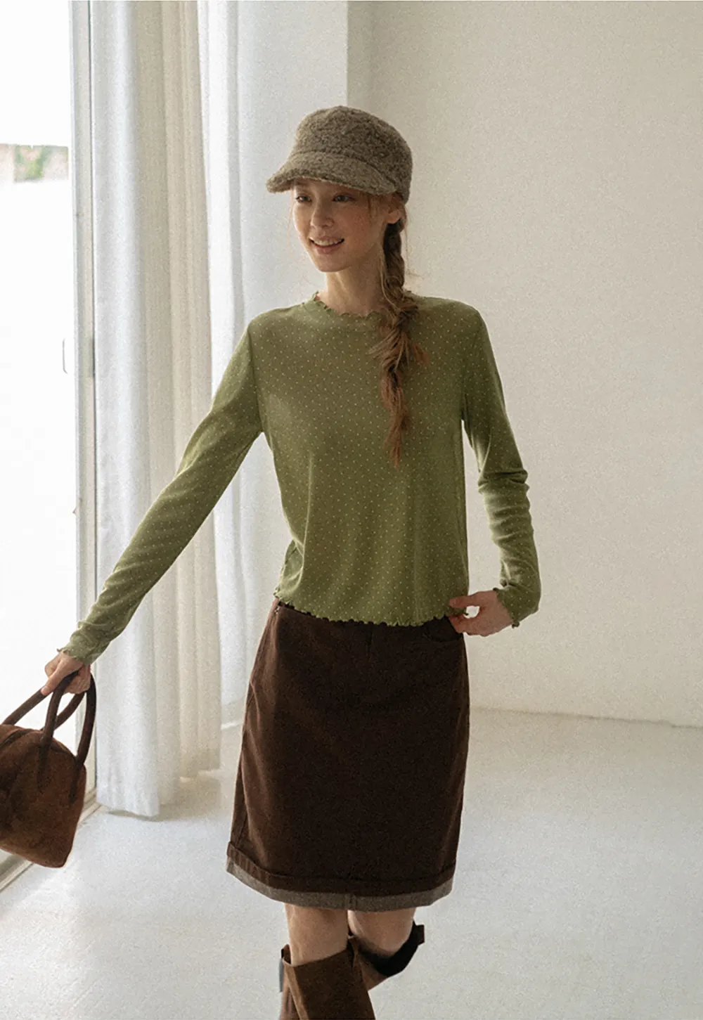 Polka Dot Sheer Long Sleeve Cropped Top