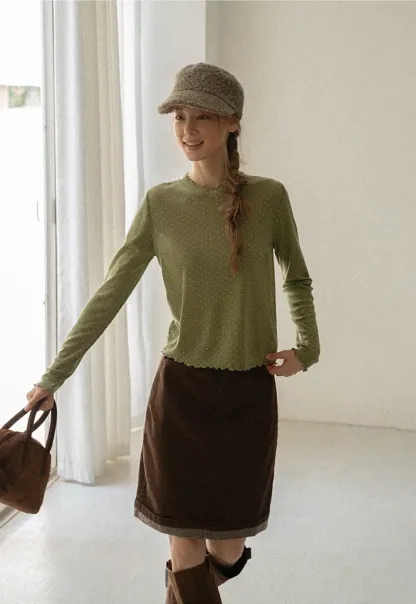 Polka Dot Sheer Long Sleeve Cropped Top