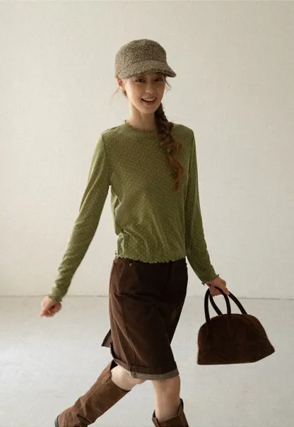 Polka Dot Sheer Long Sleeve Cropped Top