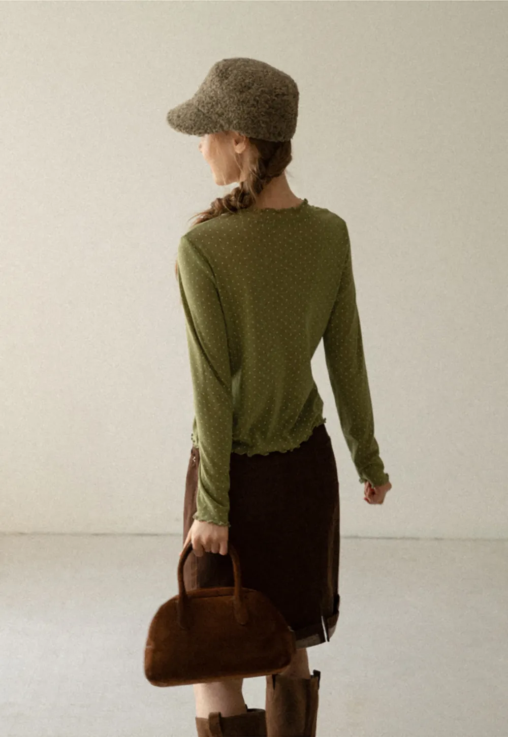 Polka Dot Sheer Long Sleeve Cropped Top