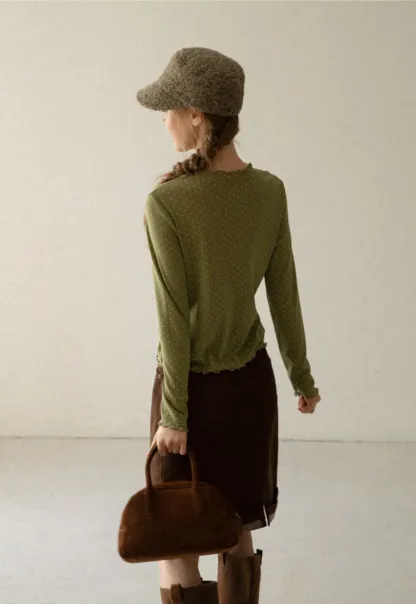 Polka Dot Sheer Long Sleeve Cropped Top