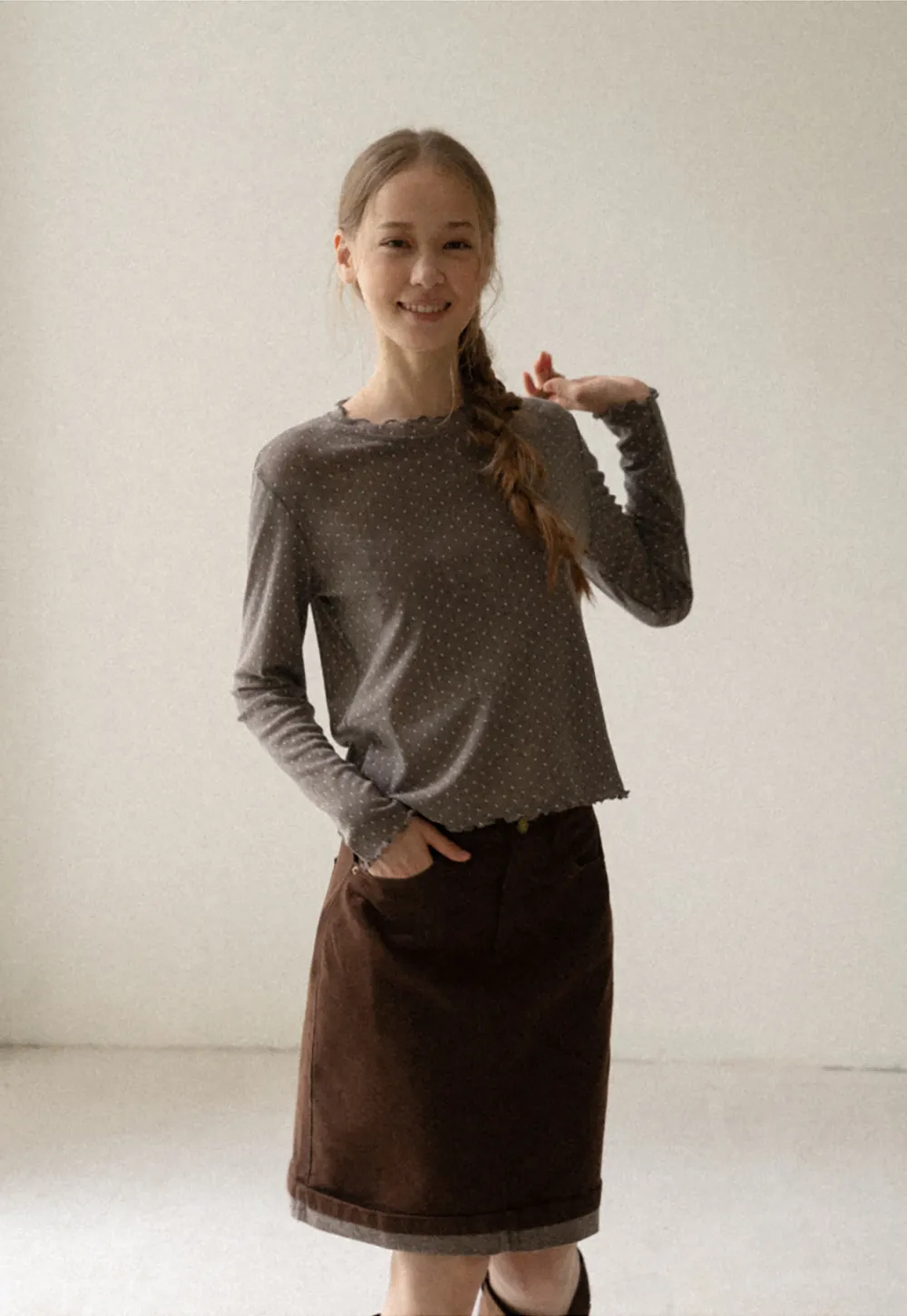 Polka Dot Sheer Long Sleeve Cropped Top